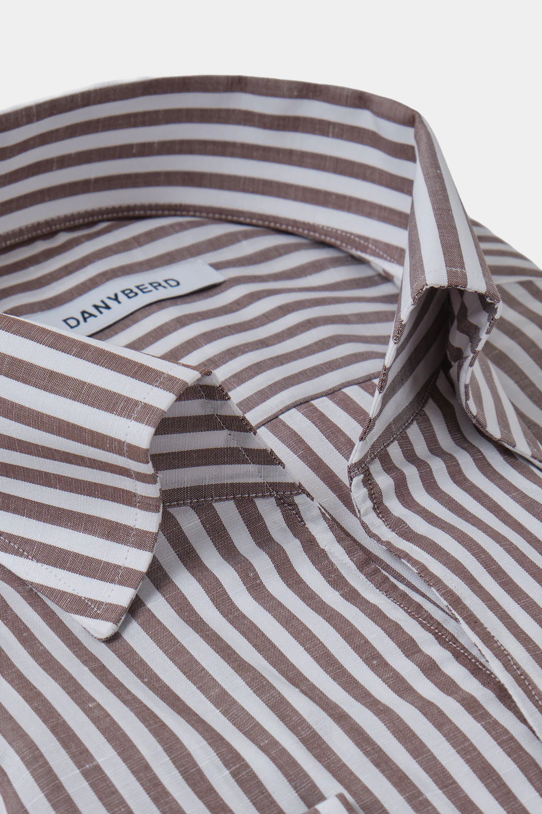 Chemise col capri en coton et lin rayée - Blanc et Marron - Image 2