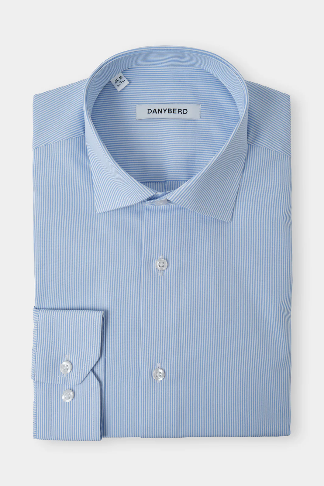Chemise col français - Blanche à rayures bleu ciel