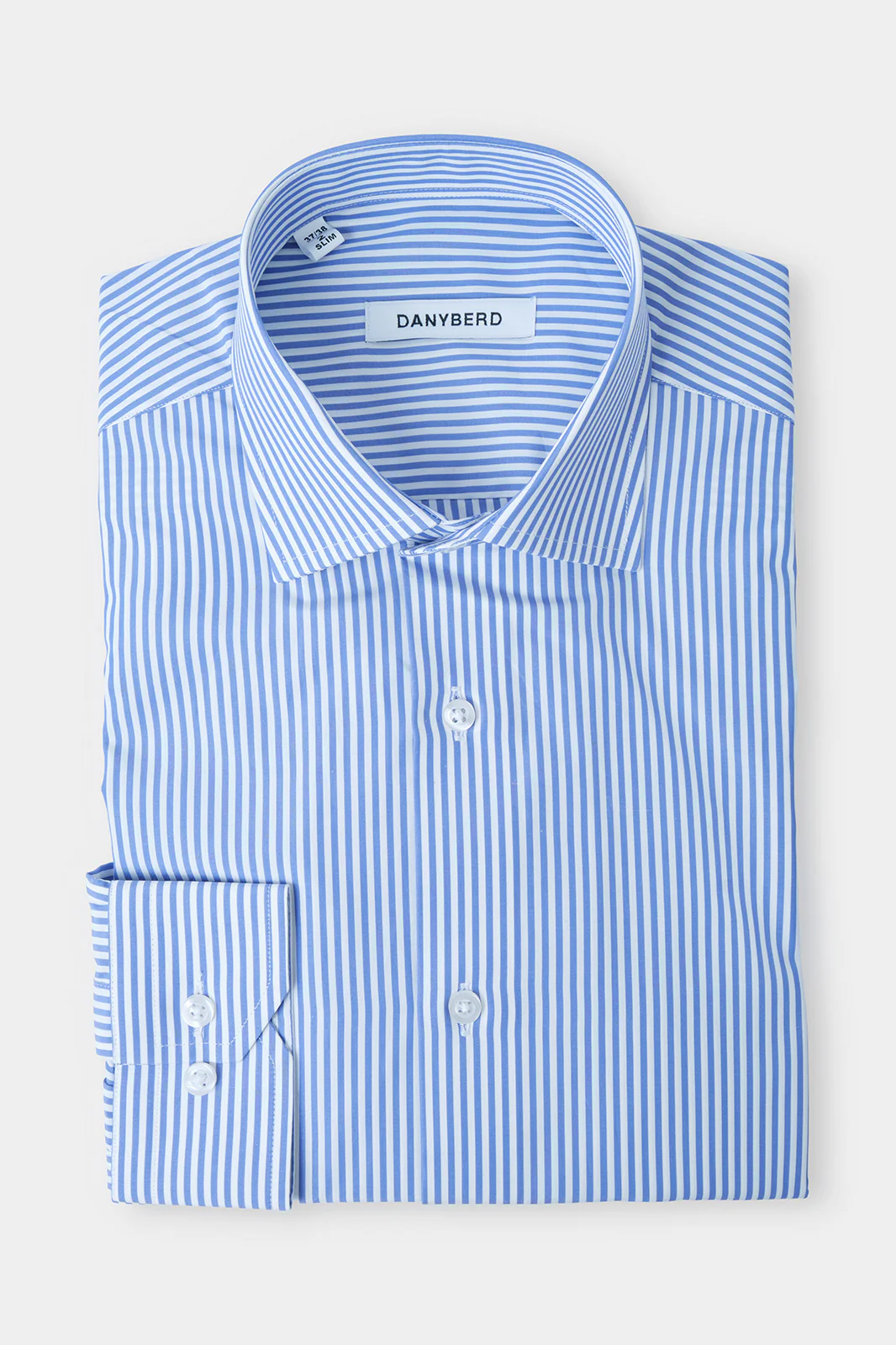 Chemise col français - Bleu à rayures blanches