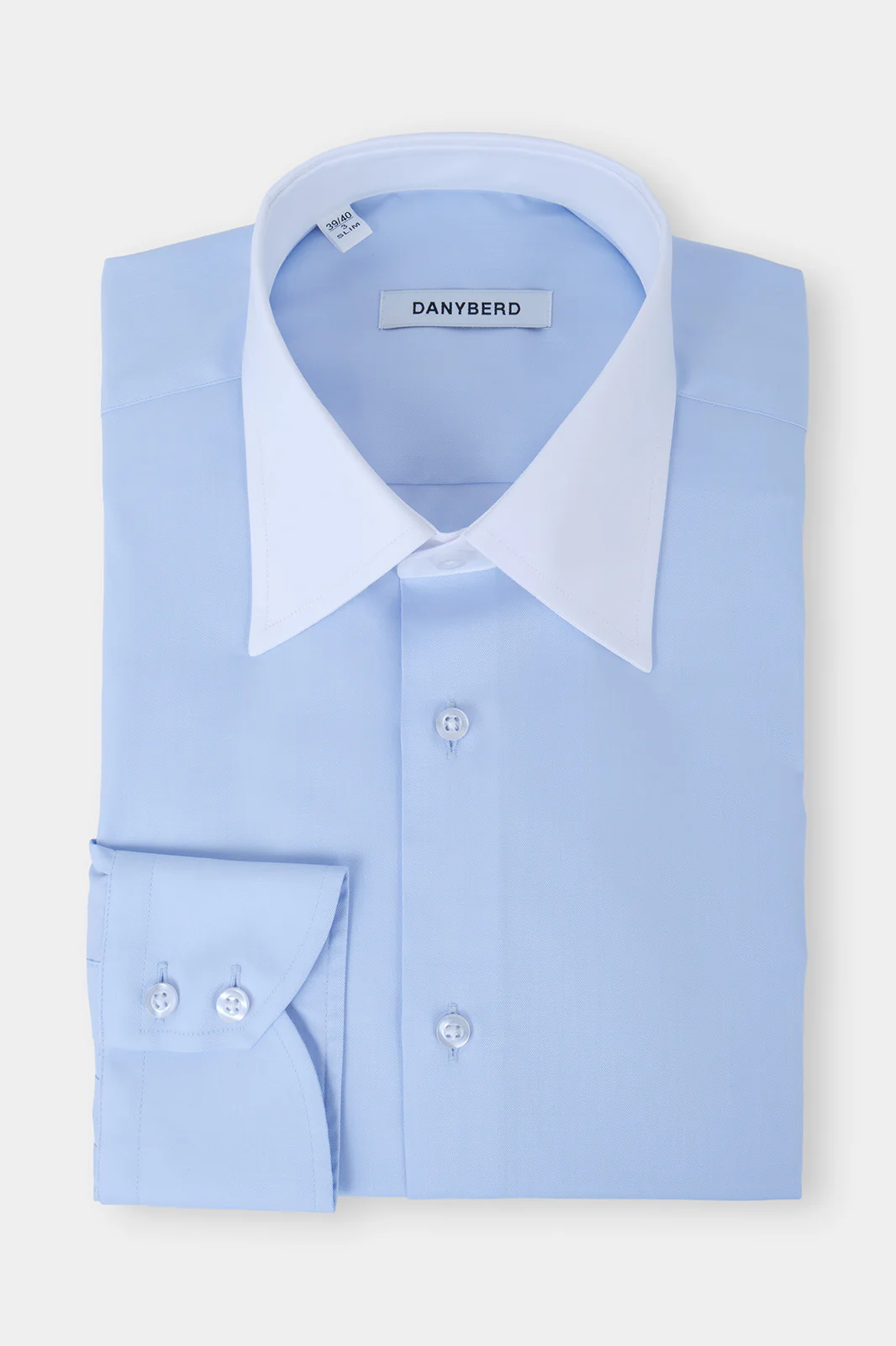 Chemise grand col en pointe - Blanche et bleu