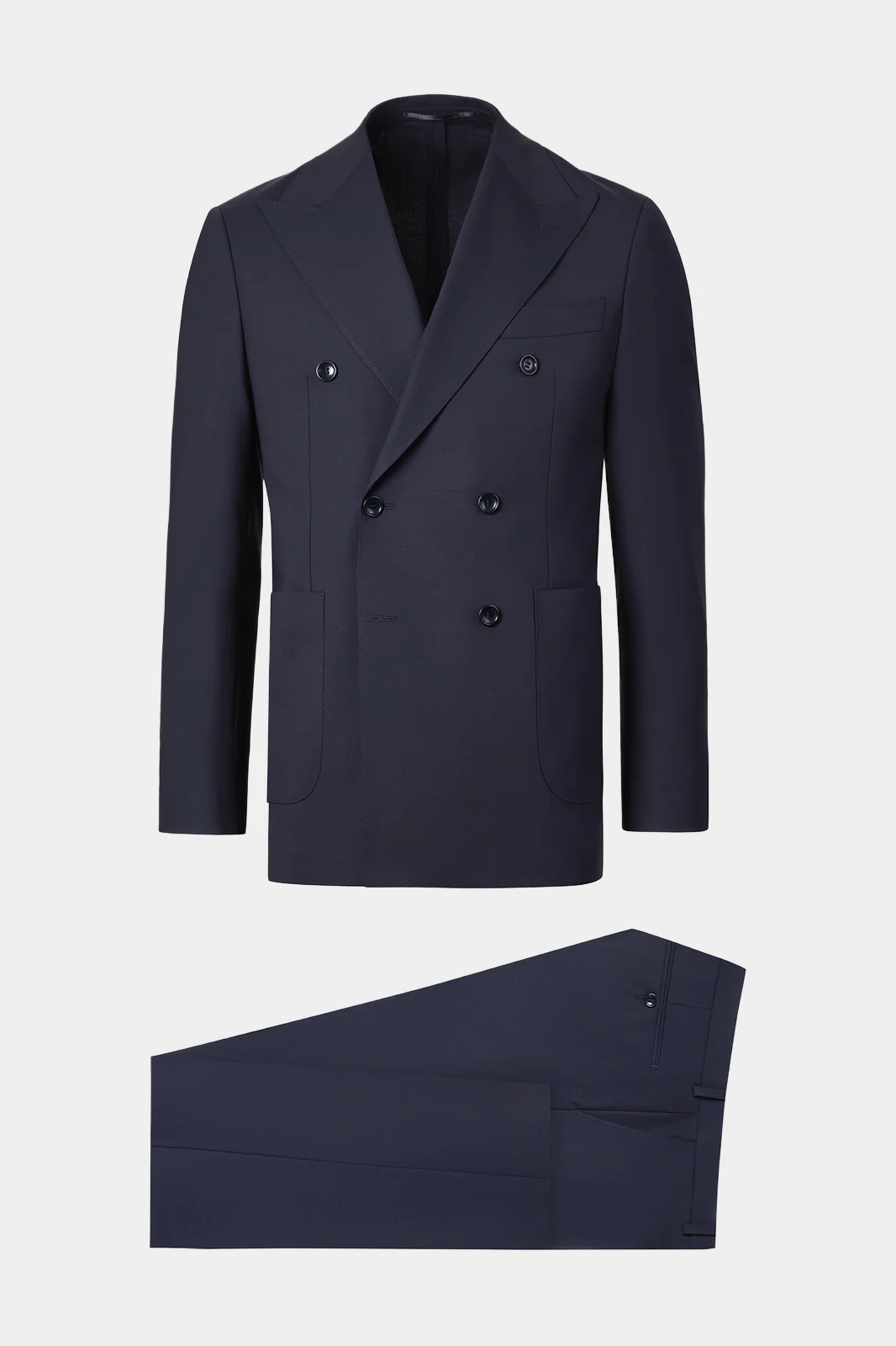 Costume croisé en laine stretch - Marine