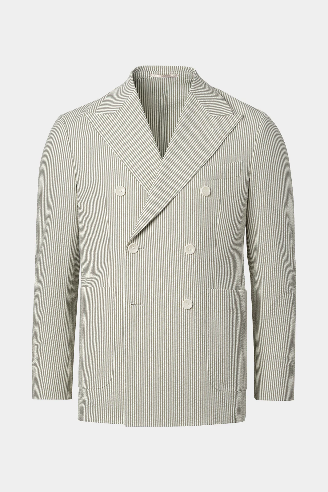 Costume croisé à rayures Seersucker - Blanc et kaki - Image 2
