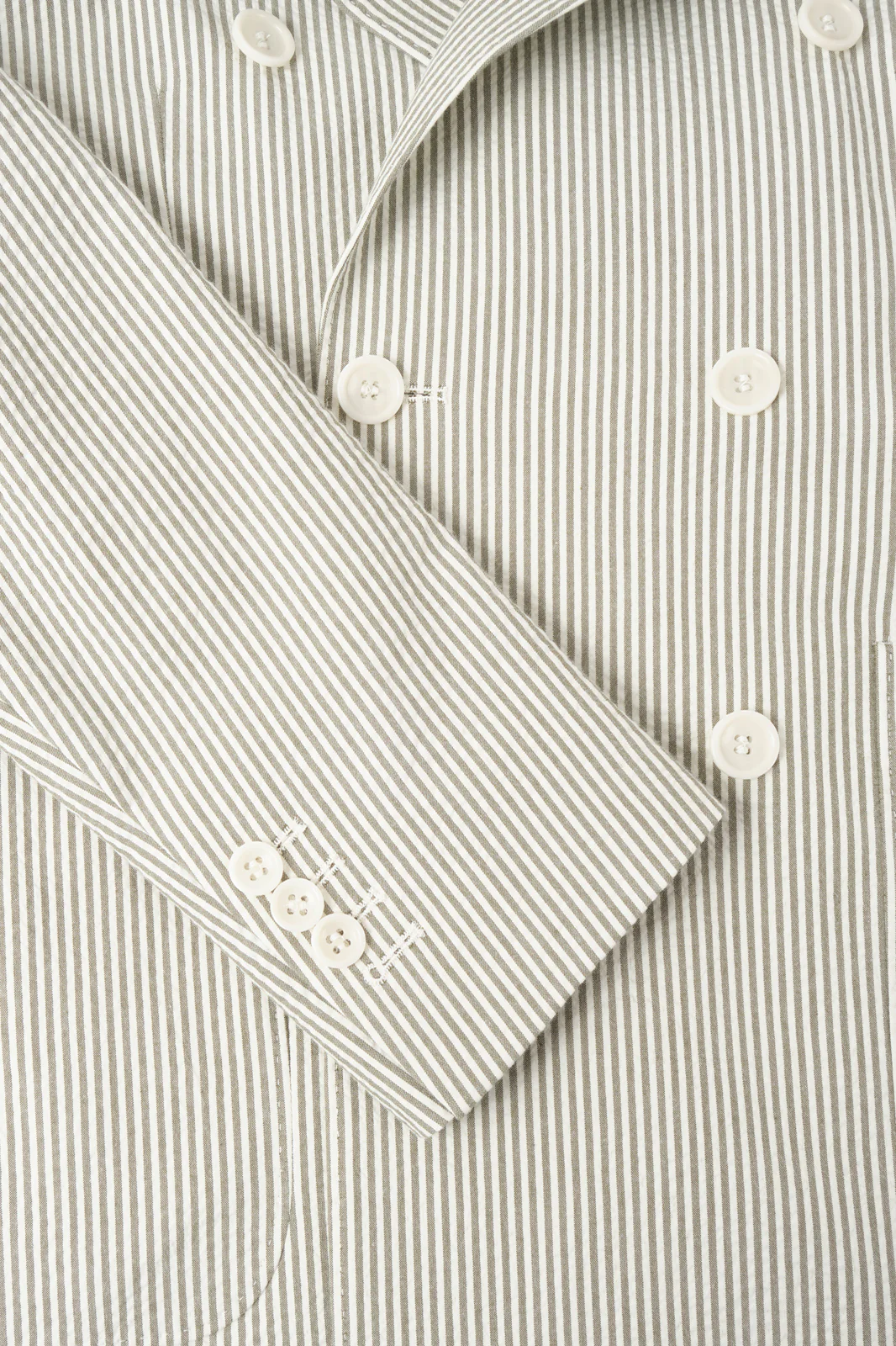 Costume croisé à rayures Seersucker - Blanc et kaki - Image 4