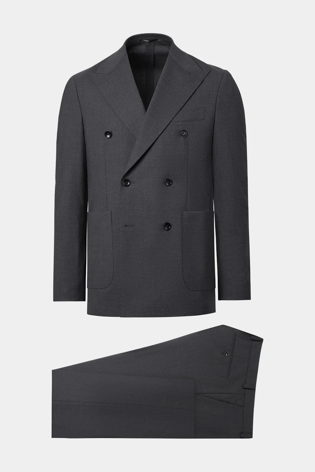 Costume croisé en laine stretch - Gris anthracite