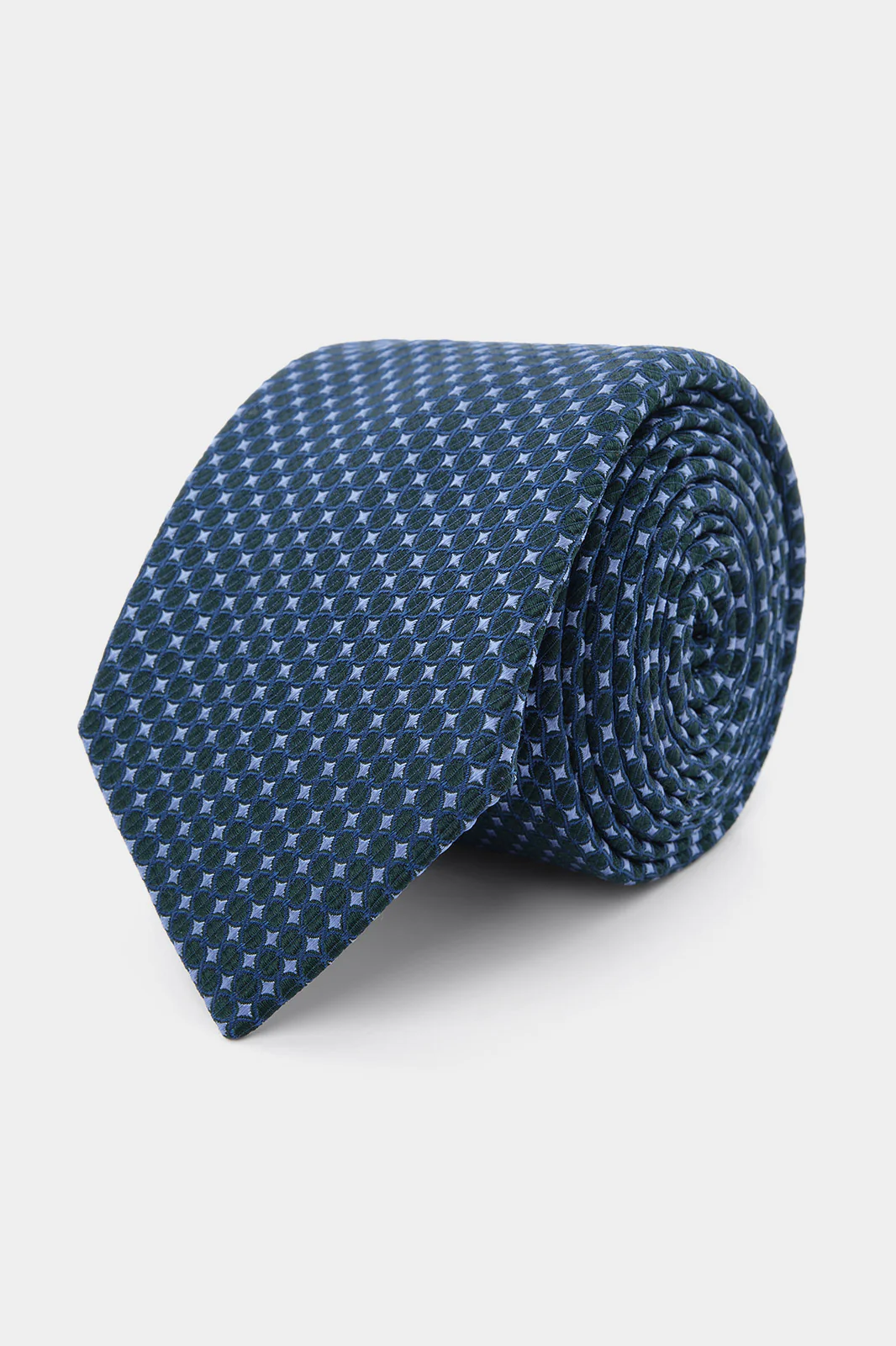 Cravate 100% soie - Bleu Ă motifs noir