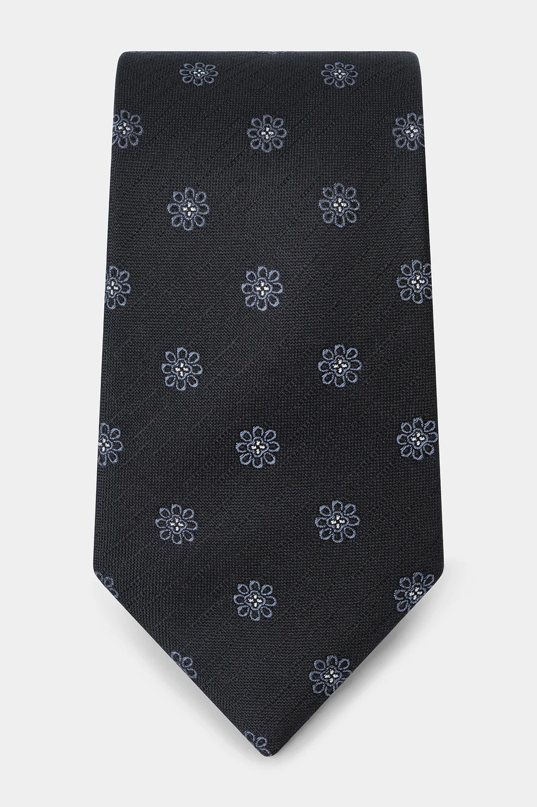 Cravate 100% soie - Noir Ă motif fleurs grises - Image 2