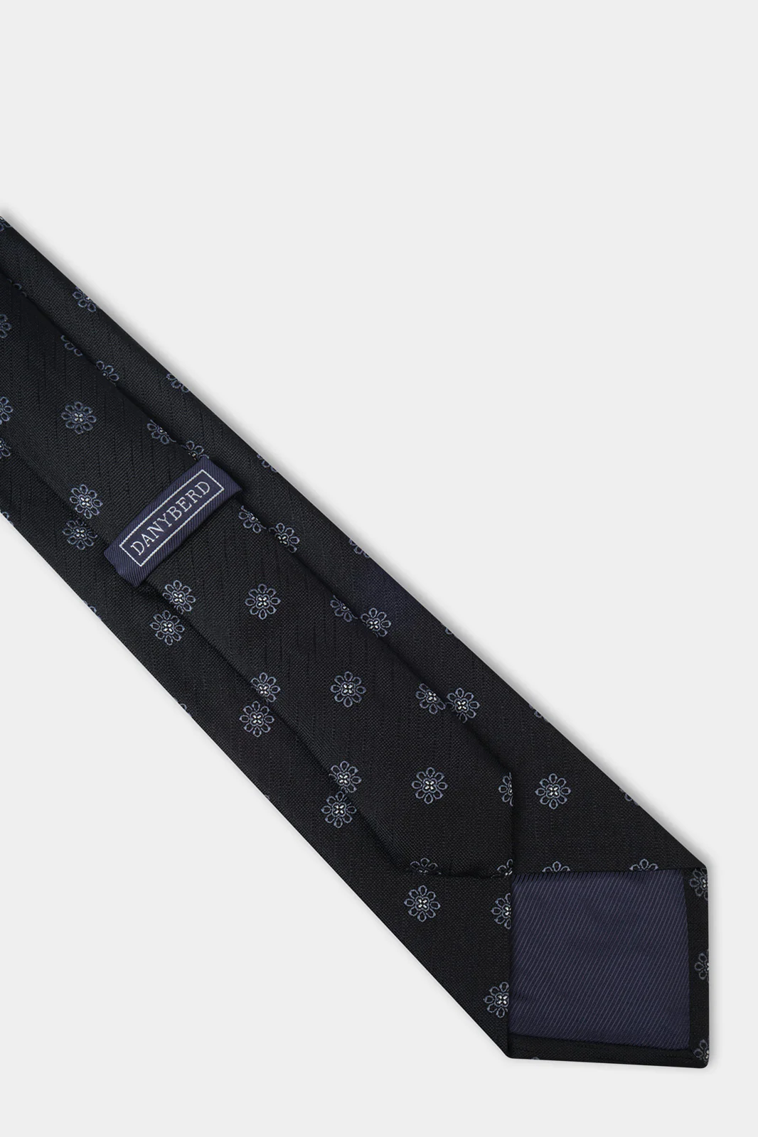 Cravate 100% soie - Noir Ă motif fleurs grises - Image 3