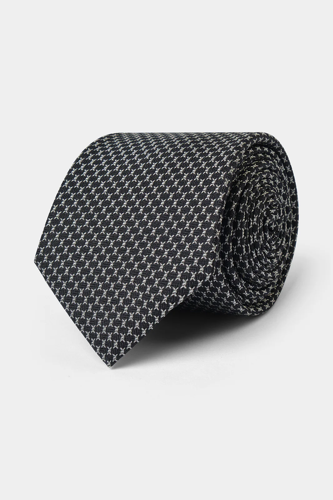 Cravate 100 % soie - Noir Ă motifs blanc